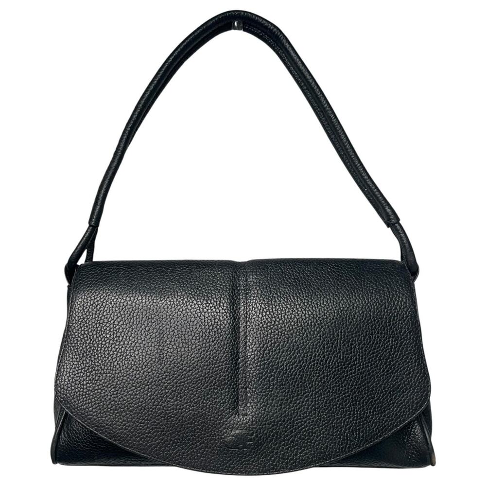VTG Terre De Feu Shoulder Bag Womens Black Pebbled Leather Flap Top Purse Retro